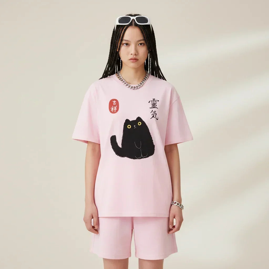 Japan T-Shirt Men’s Lucky Black Cat Lantern | Rebooters