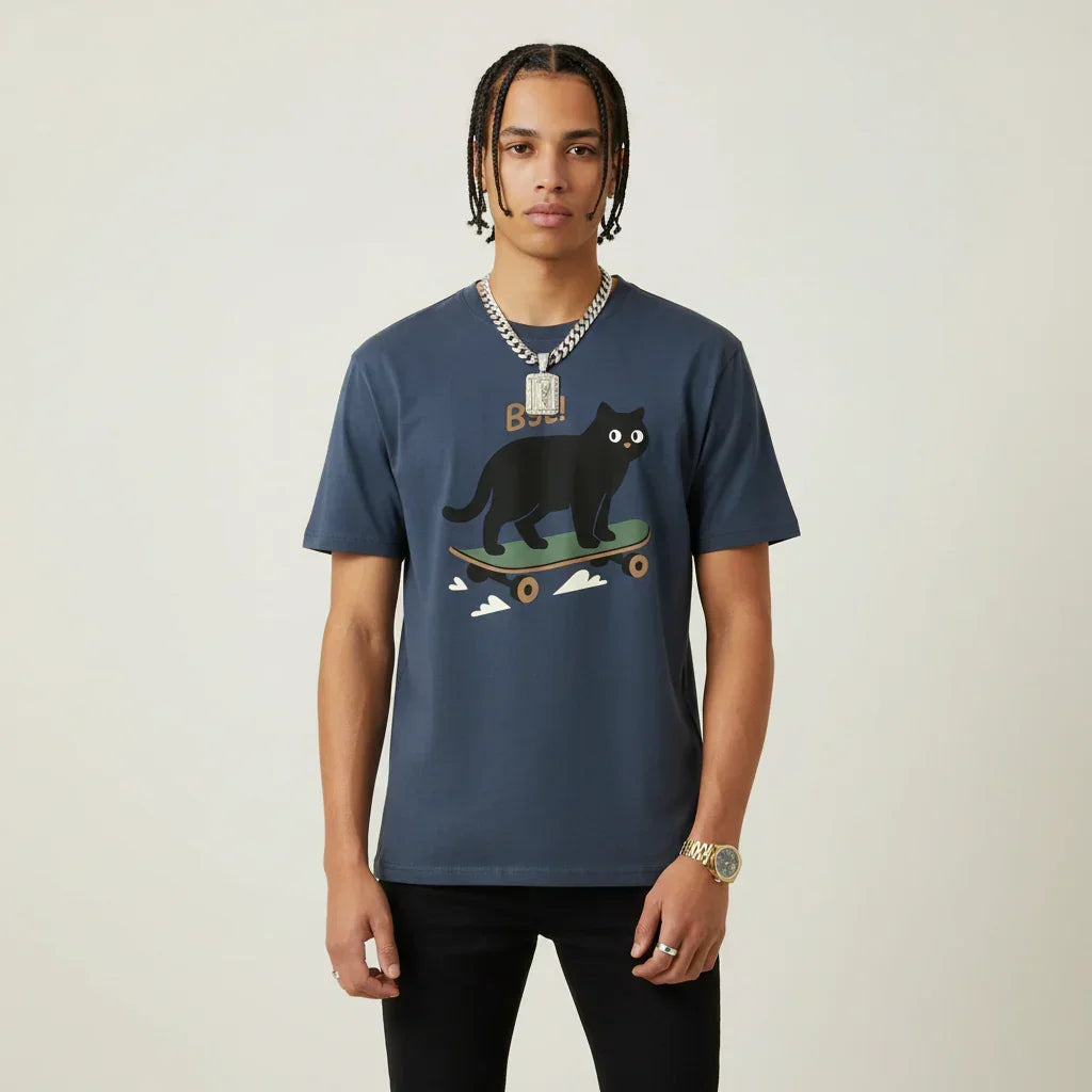 Japan T-Shirt Men’s Skater Cat Bye Graphic | Rebooters