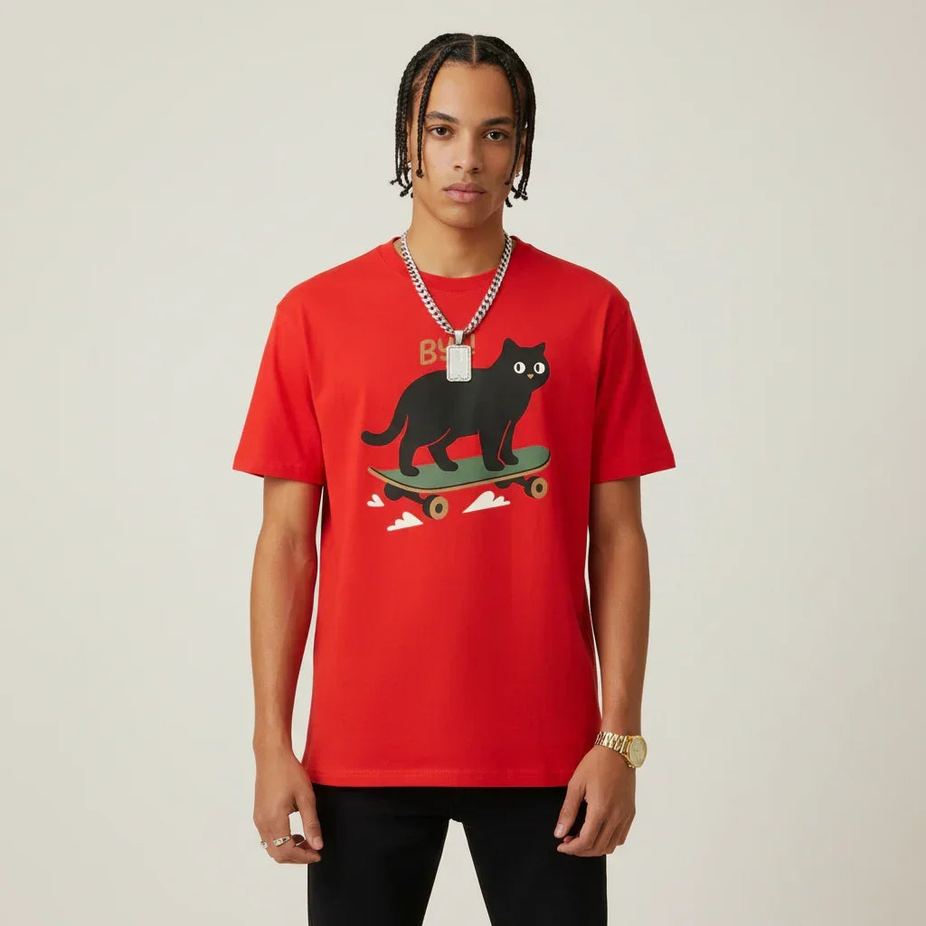 Japan T-Shirt Men’s Skater Cat Bye Graphic | Rebooters