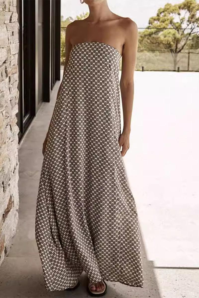 Alexa Elegant Strapless Geo Maxi Dress for Effortless Style Rebooters Maxi Women's Dresses