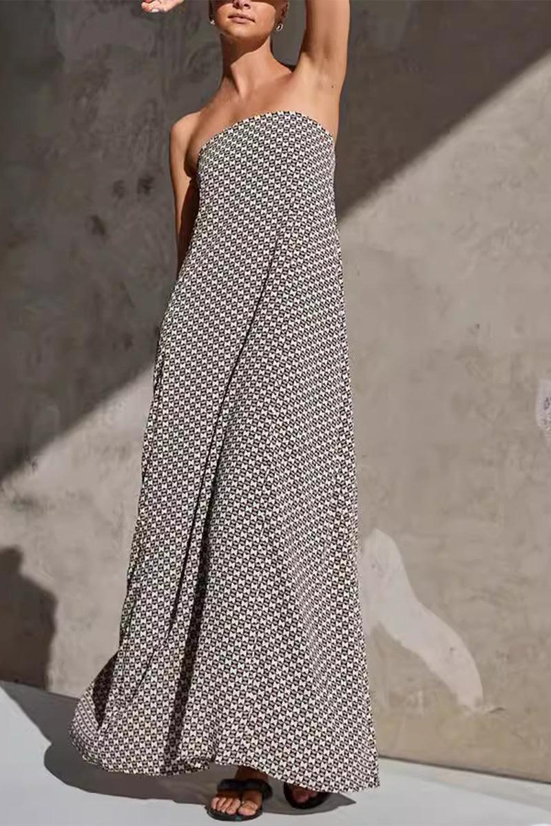 Alexa Elegant Strapless Geo Maxi Dress for Effortless Style Rebooters Maxi Women's Dresses