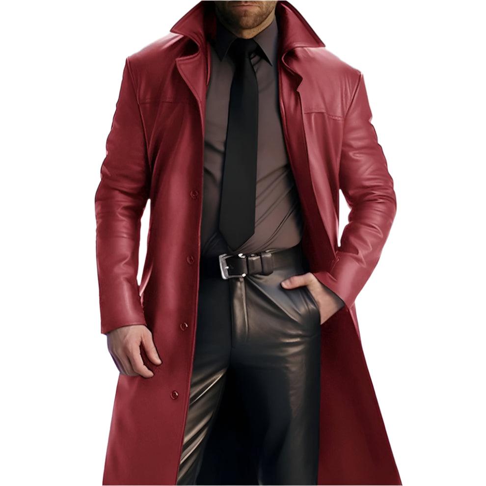 Men's Faux Leather Coat Motorcycle Riding Long Trench Coat - Rebooters Mens Leather Jackets