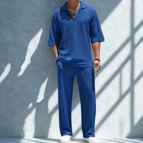 Men’s Casual Set – Lightweight Shirt and Pants – Relaxed Fit – Breathable Fabric
