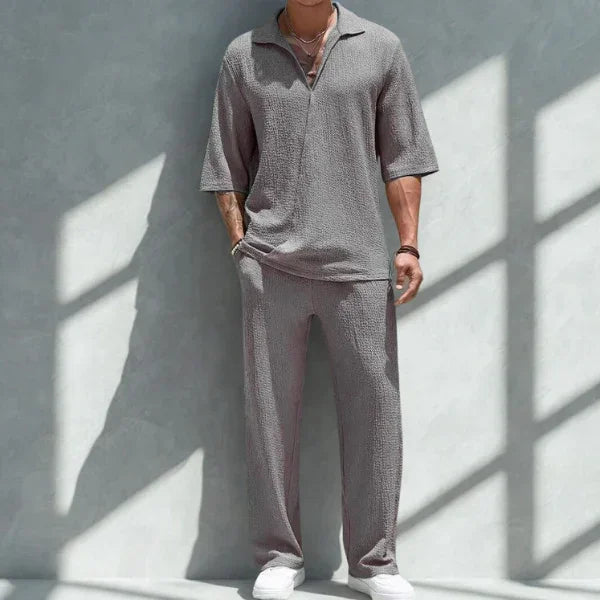 Men’s Casual Set – Lightweight Shirt and Pants – Relaxed Fit – Breathable Fabric