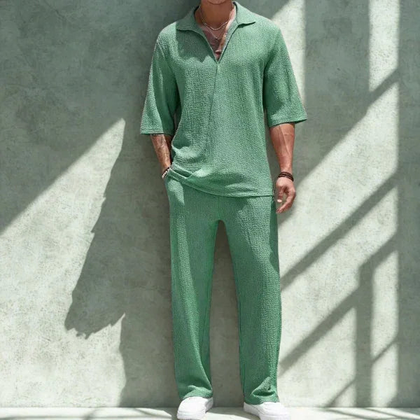 Men’s Casual Set – Lightweight Shirt and Pants – Relaxed Fit – Breathable Fabric