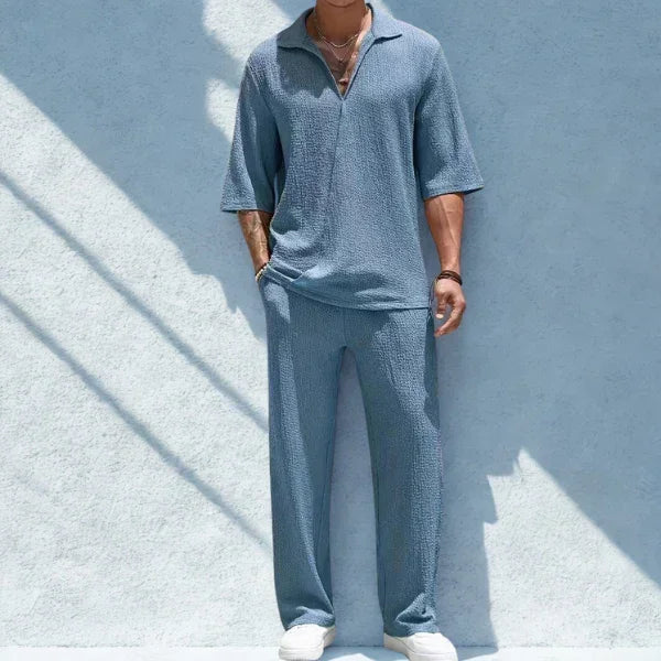 Men’s Casual Set – Lightweight Shirt and Pants – Relaxed Fit – Breathable Fabric