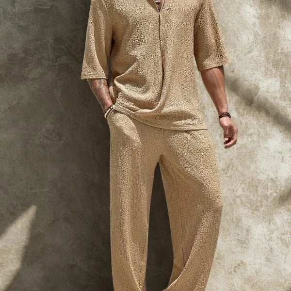 Men’s Casual Set – Lightweight Shirt and Pants – Relaxed Fit – Breathable Fabric