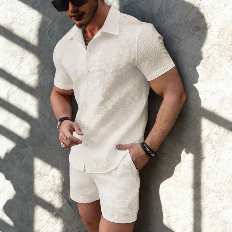 Men’s Slim Fit Button-Down Shirt and Shorts Set for Warm Weather Rebooters mens 2 piece set