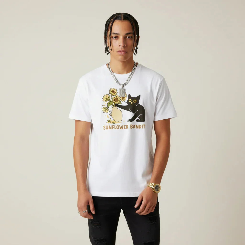 Men’s Sunflower Bandit Cat T-Shirt | Rebooters