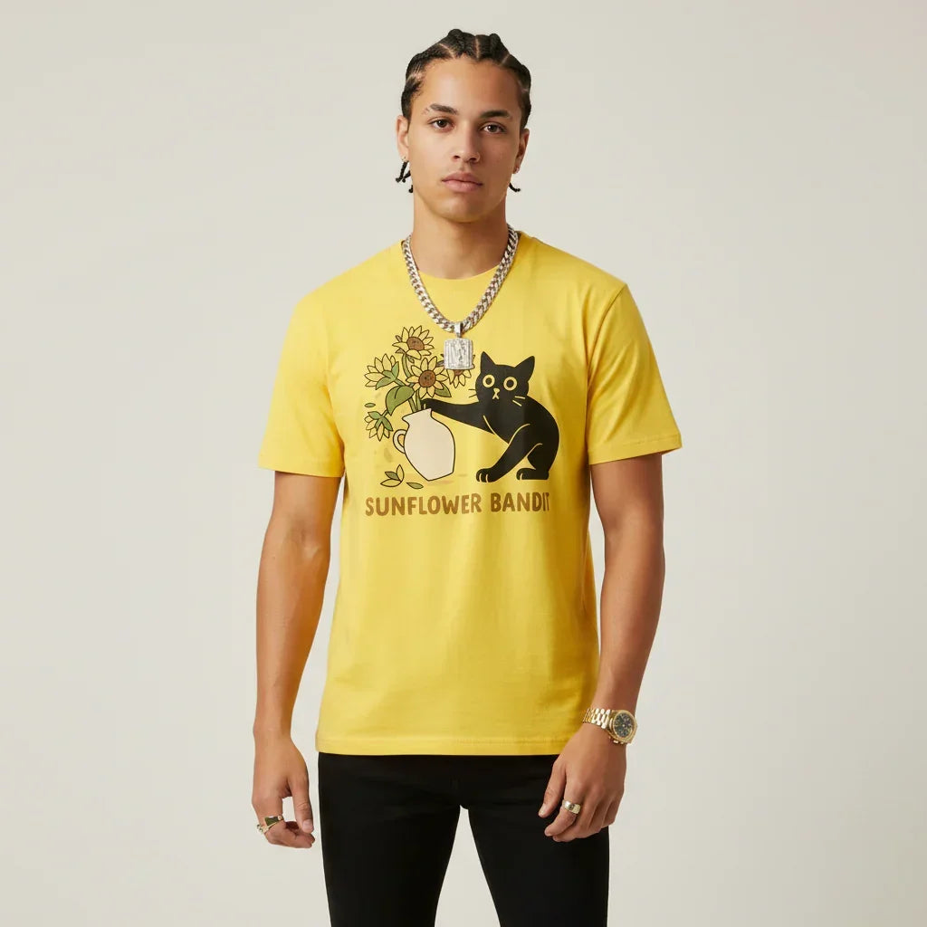 Men’s Sunflower Bandit Cat T-Shirt | Rebooters