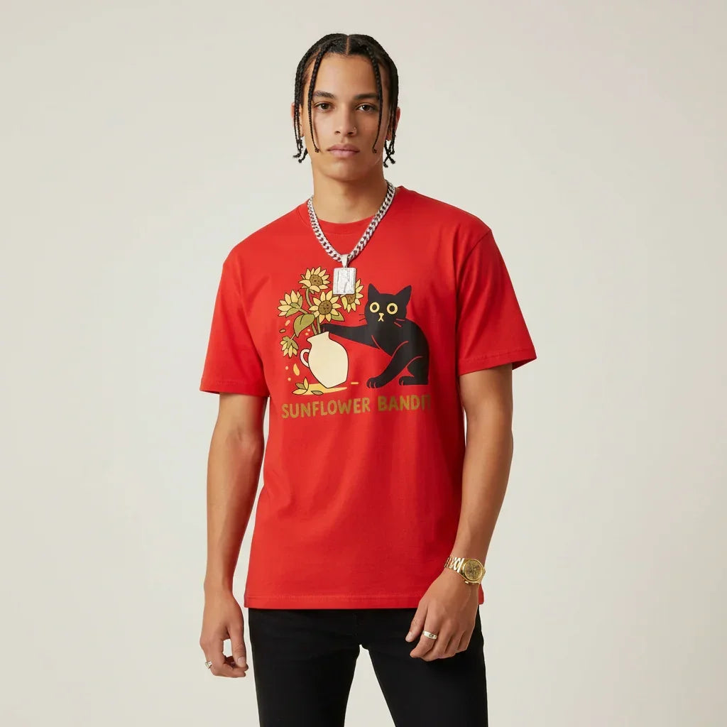 Men’s Sunflower Bandit Cat T-Shirt | Rebooters