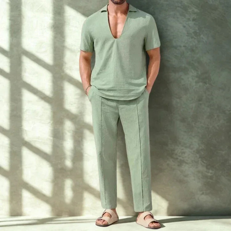 Men’s Two-Piece Linen Set for Casual Comfort Rebooters mens 2 piece set