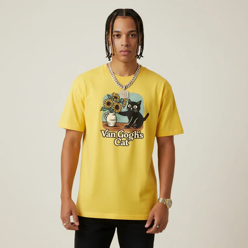 Men’s Van Gogh Cat Sunflower T-Shirt | Rebooters