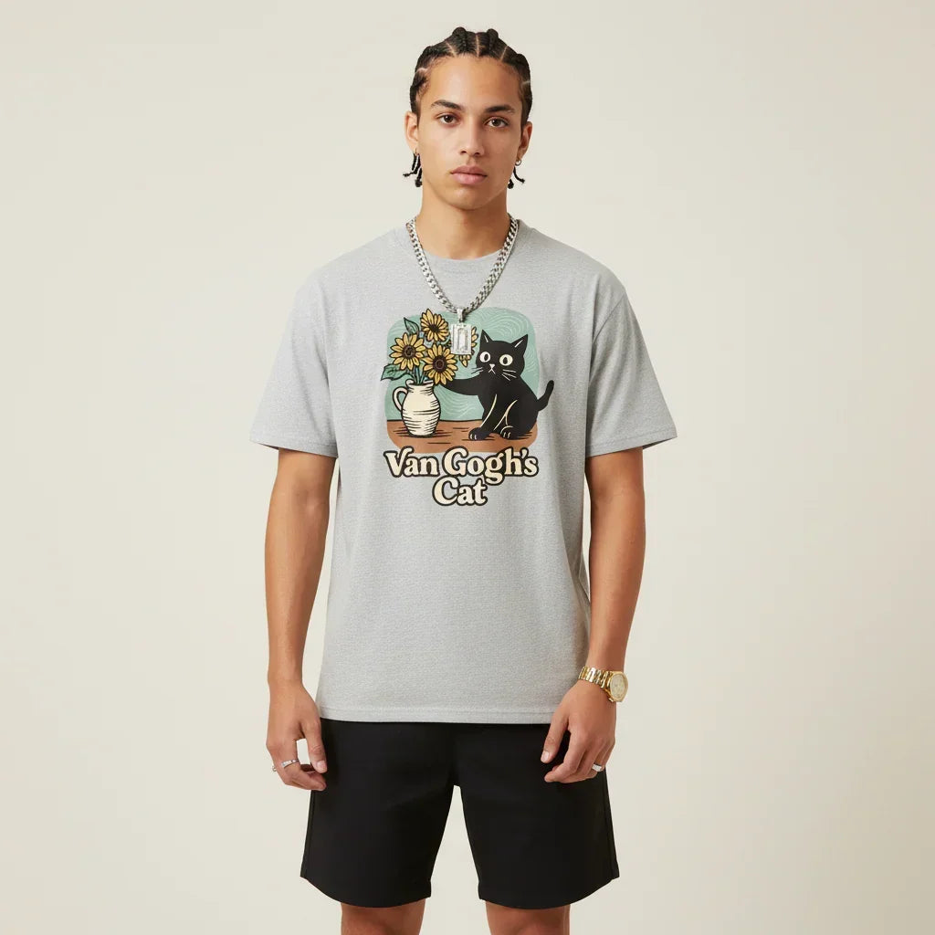 Men’s Van Gogh Cat Sunflower T-Shirt | Rebooters