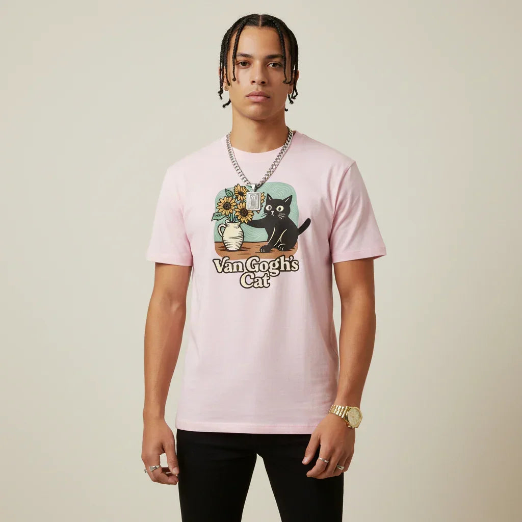 Men’s Van Gogh Cat Sunflower T-Shirt | Rebooters