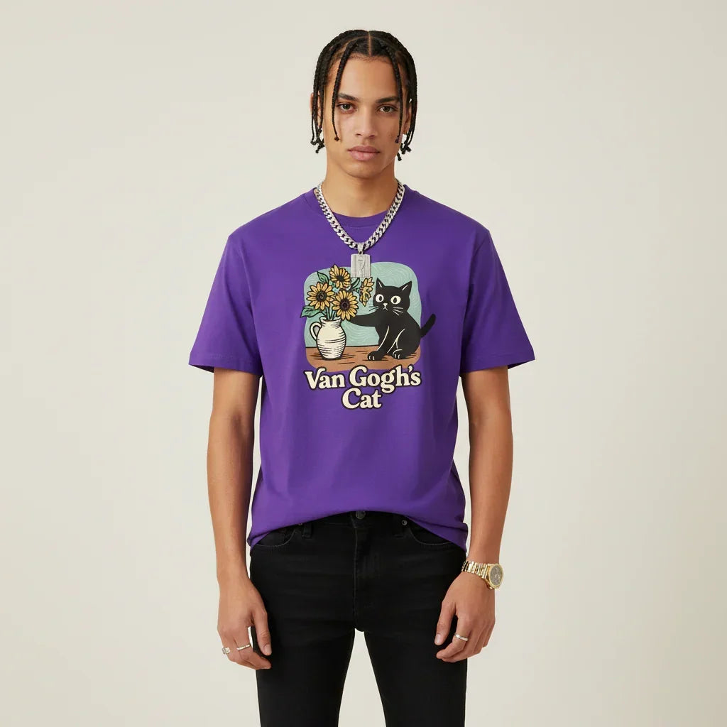 Men’s Van Gogh Cat Sunflower T-Shirt | Rebooters