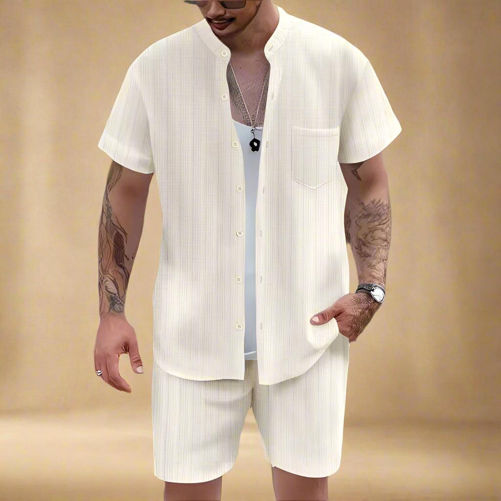 Men’s Casual Set Henley Shirt and Shorts for Summer Comfort Rebooters mens 2 piece set