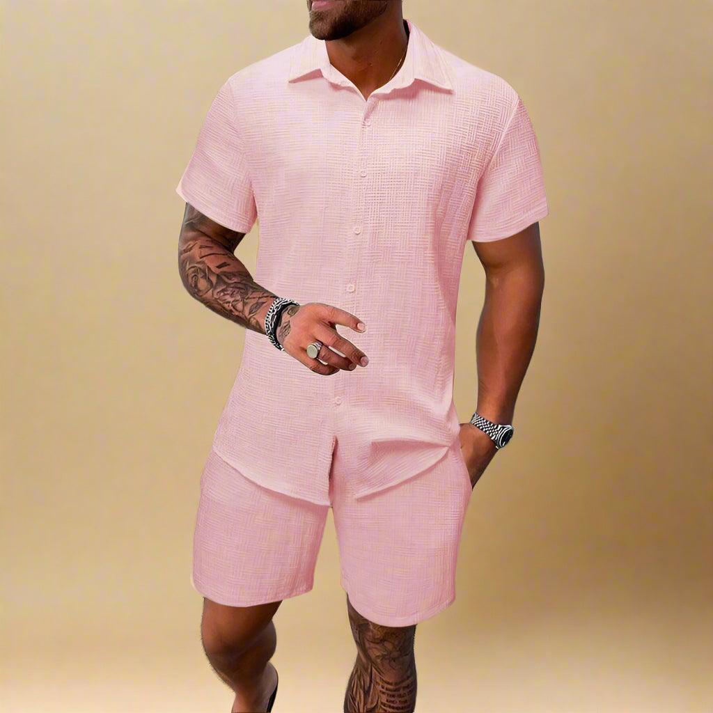 Men’s Lightweight Jacquard Pattern Two-Piece Set for Casual Comfort Rebooters mens 2 piece set