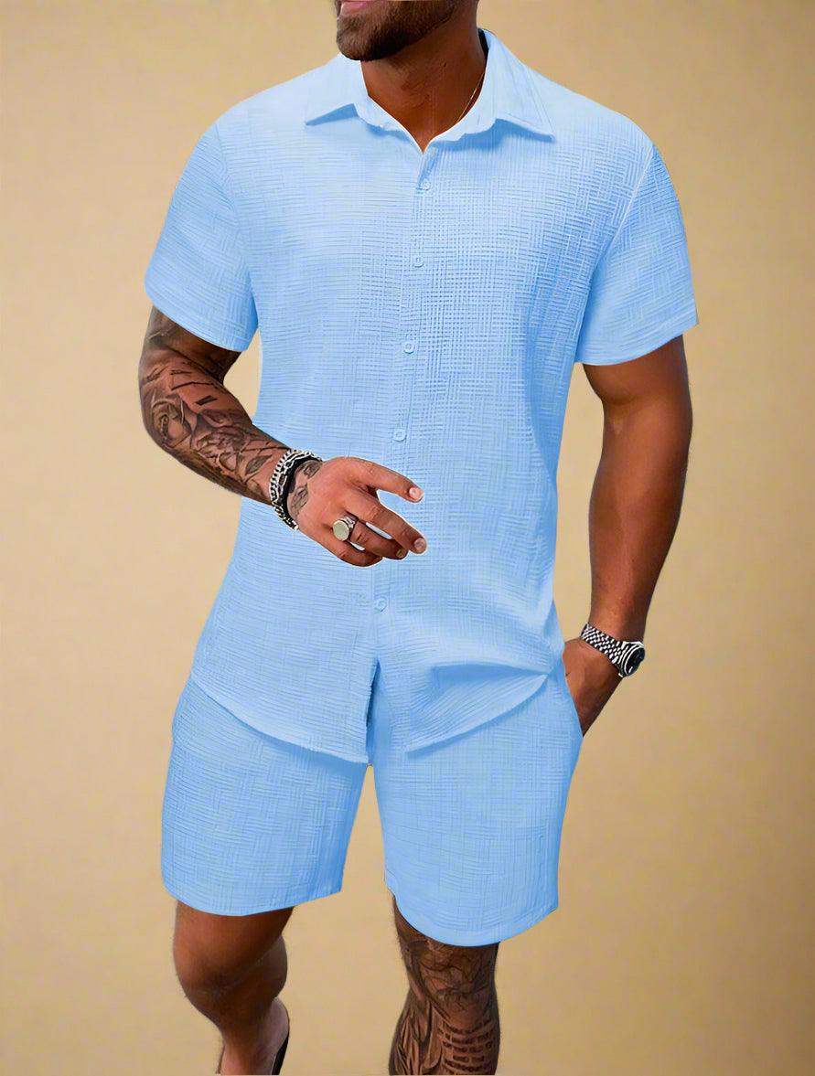 Men’s Lightweight Jacquard Pattern Two-Piece Set for Casual Comfort Rebooters mens 2 piece set