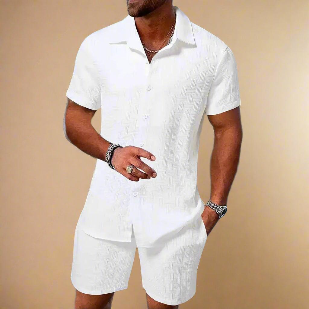 Men’s Lightweight Jacquard Pattern Two-Piece Set for Casual Comfort Rebooters mens 2 piece set