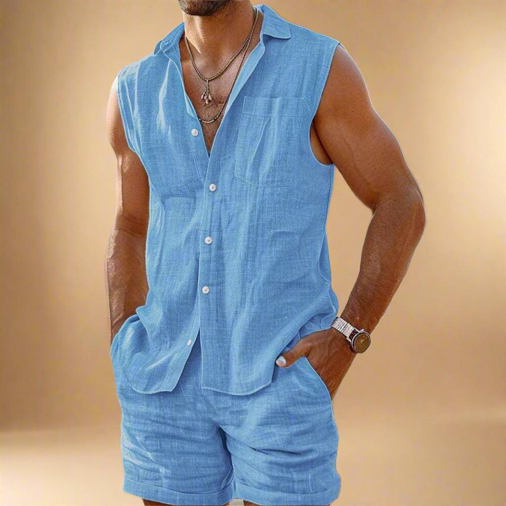 Breathable Men’s Sleeveless Cotton Linen Shirt for Summer Rebooters - mens 2 piece set