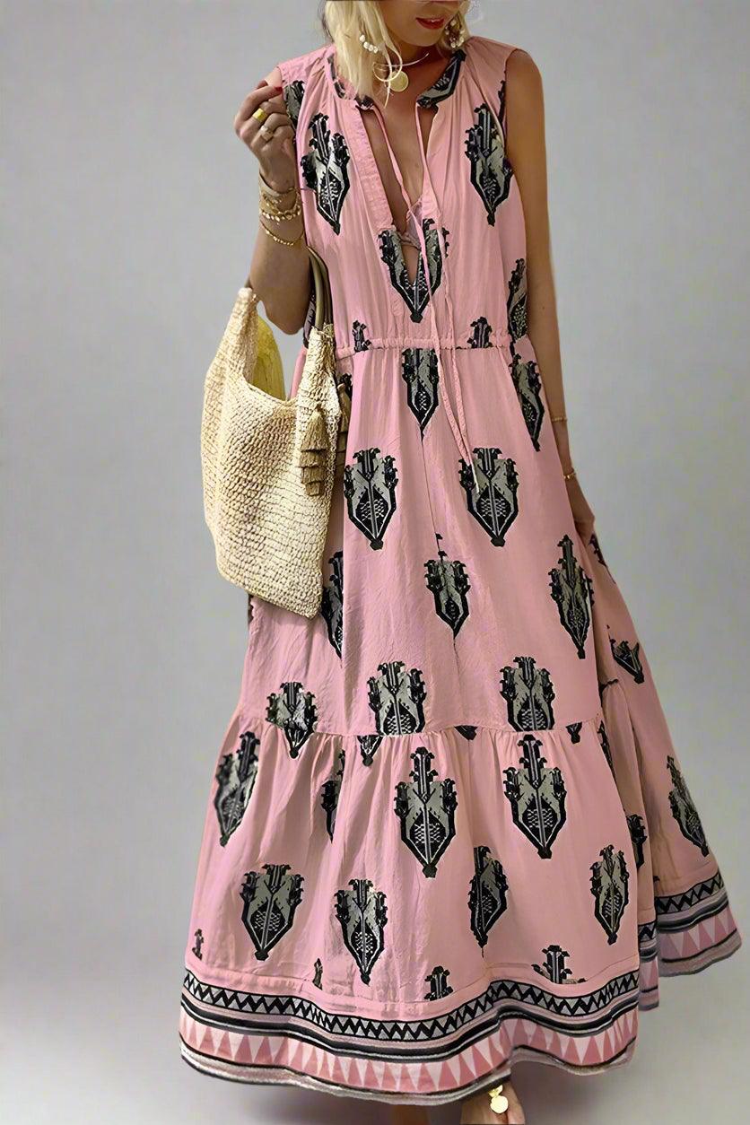 Mia Vibrant Printed Sleeveless Maxi Dress with Flowing Silhouette for Elegant Style - Rebooters -Women's Dresses
