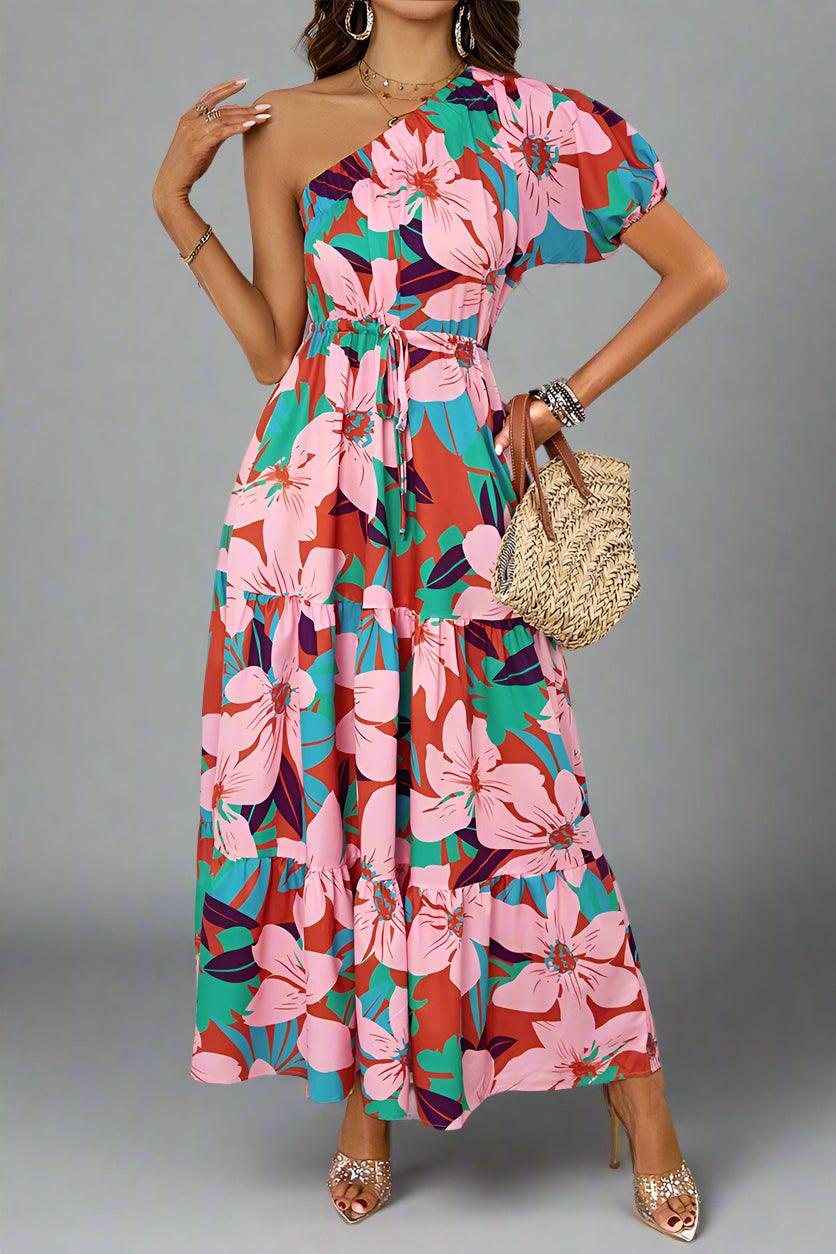 Penelope Statement-Making Puff Sleeve One-Shoulder Maxi Dress for Elegant Occasions - Rebooters -Women's Dresses