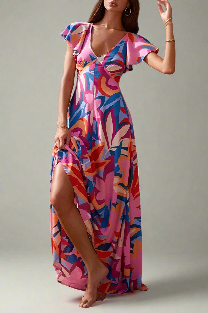 Hallie Floral V-Neck Maxi Dress with Flowing Silhouette and Soft Elegance Rebooters Maxi Women's Dresses