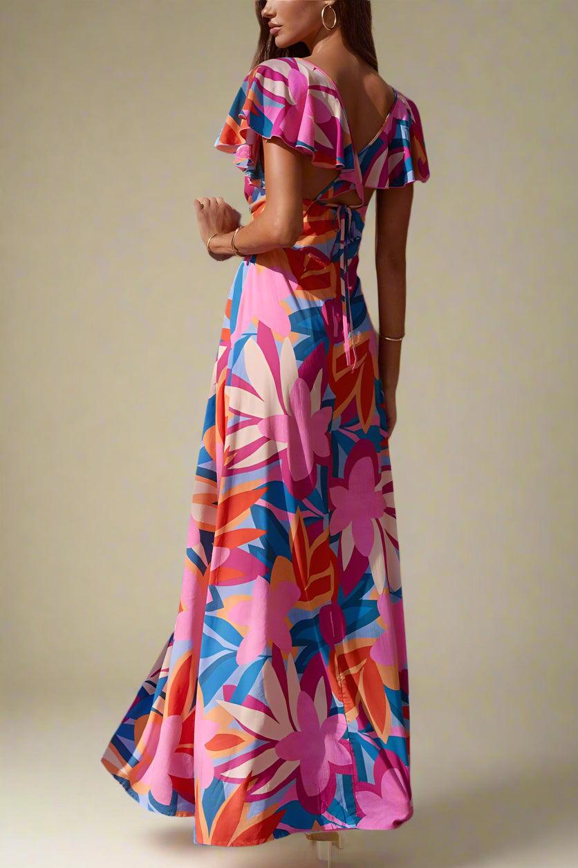 Hallie Floral V-Neck Maxi Dress with Flowing Silhouette and Soft Elegance Rebooters Maxi Women's Dresses