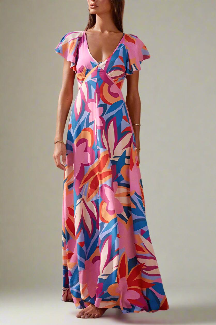 Hallie Floral V-Neck Maxi Dress with Flowing Silhouette and Soft Elegance Rebooters Maxi Women's Dresses