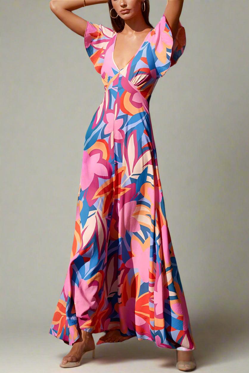 Hallie Floral V-Neck Maxi Dress with Flowing Silhouette and Soft Elegance Rebooters Maxi Women's Dresses