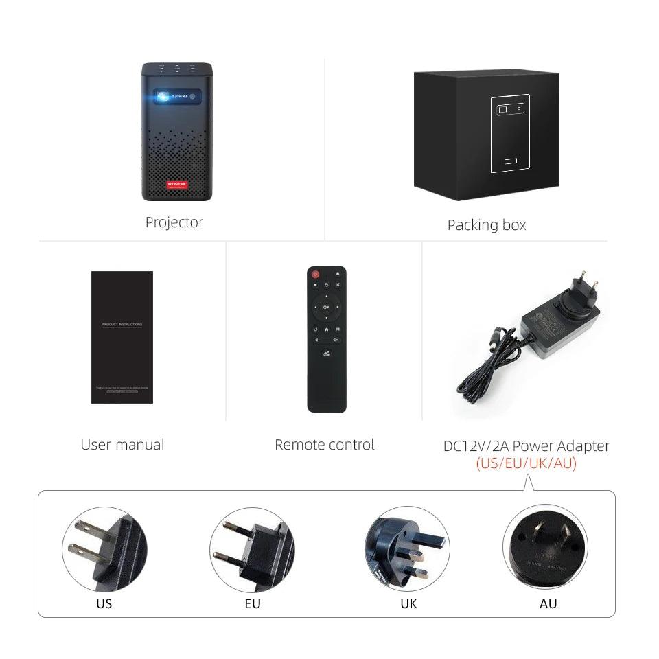 Portable P20 3D 4K Smart DLP Projector – Native 1080P, Android 9.0, 150-Inch Display - Rebooters