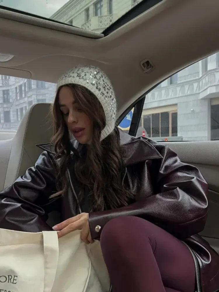 Mara Jacket - Chic Solid Zipper Leather Bomber For Women - Rebooters