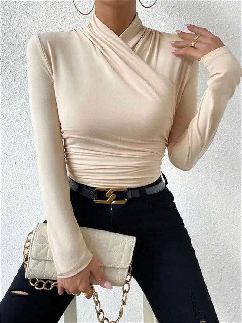 Women's Pleated Shirt With Elegant Long Sleeve Style Rebooters Womens Shirts