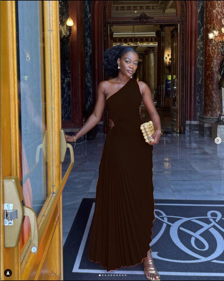 Itzayana | One-Shoulder Women's Evening Gown with Pleated Texture Rebooters Maxi Women's Dresses