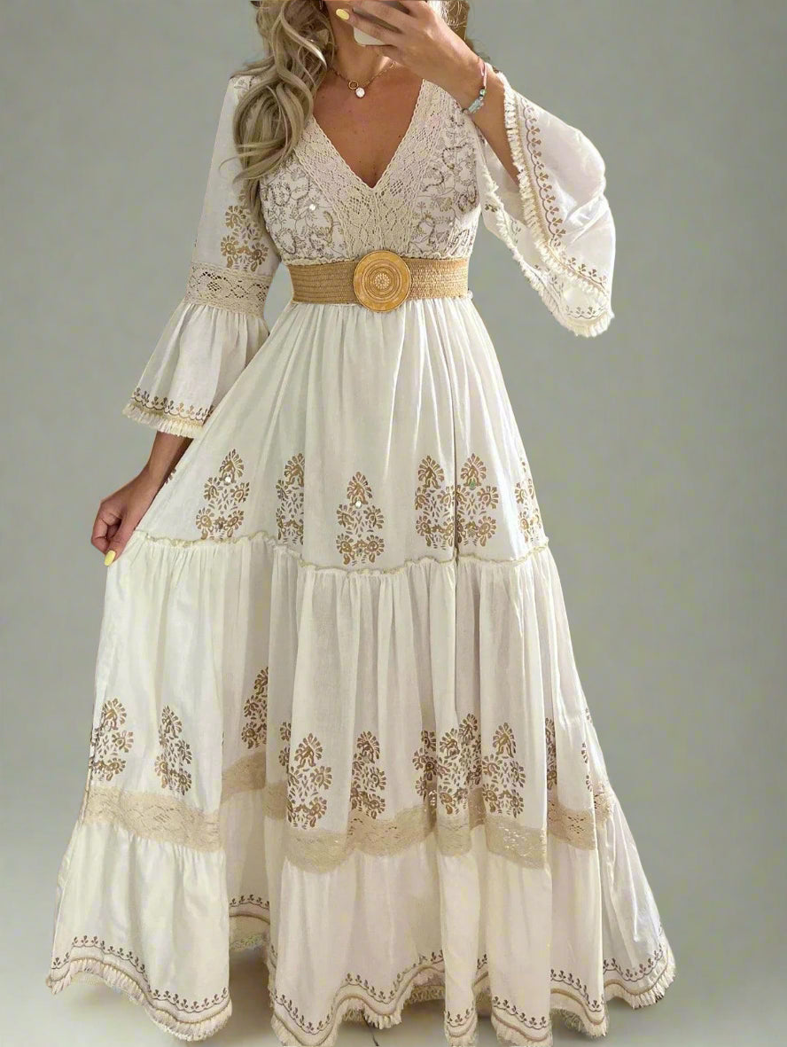 Long Dress Women Summer Boho Lace Dresses Female Beach - Rebooters -Women's Dresses