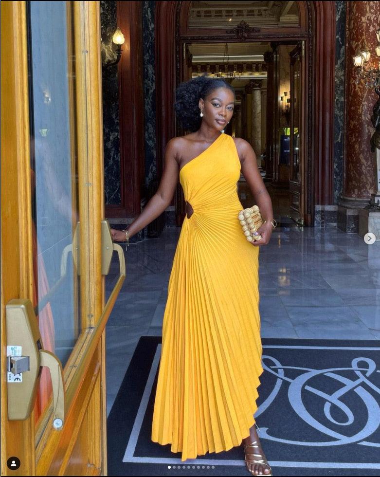 Itzayana | One-Shoulder Women's Evening Gown with Pleated Texture Rebooters Maxi Women's Dresses