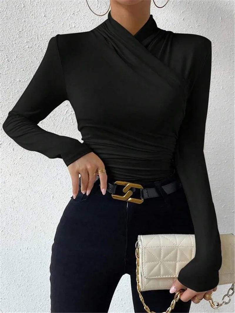 Women's Pleated Shirt With Elegant Long Sleeve Style Rebooters Womens Shirts