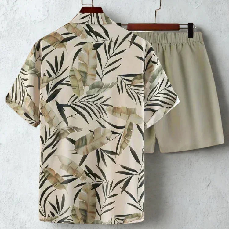 Tropical Print Shirt and Solid Shorts Summer Set for Men Rebooters mens 2 piece set