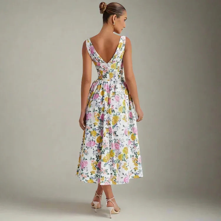 Violet Lightweight Floral Midi Dress with Petal Motifs