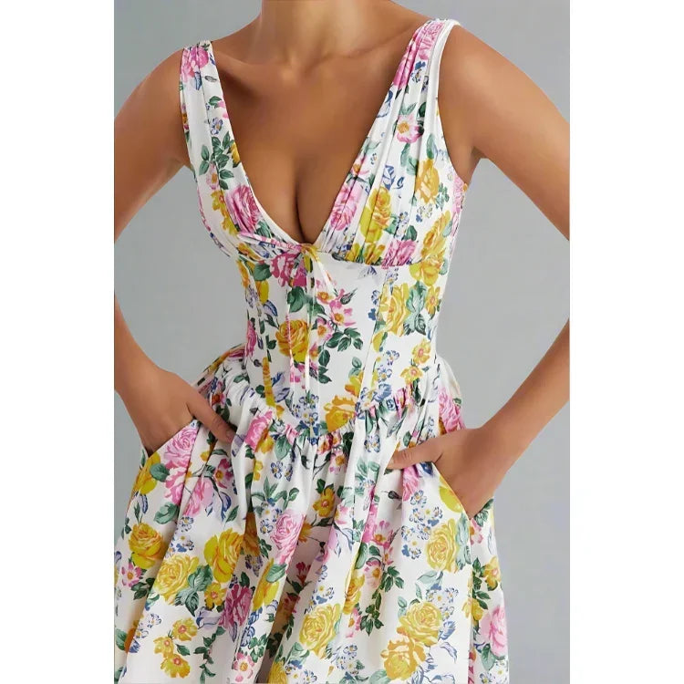 Violet Lightweight Floral Midi Dress with Petal Motifs