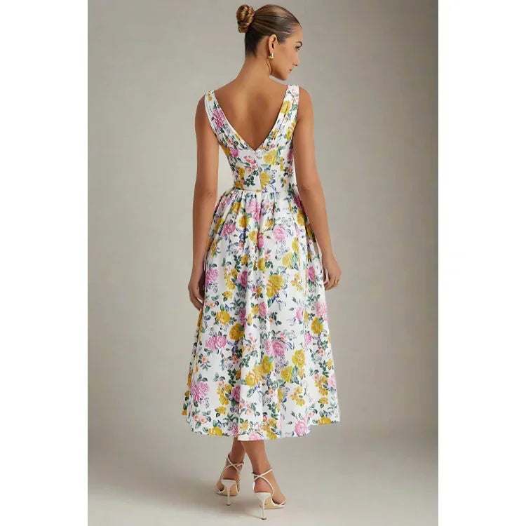 Violet Lightweight Floral Midi Dress with Petal Motifs