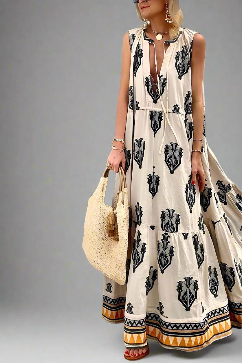 Mia Vibrant Printed Sleeveless Maxi Dress with Flowing Silhouette for Elegant Style - Rebooters -Women's Dresses