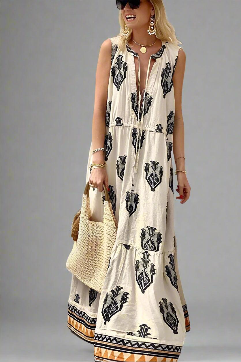 Mia Vibrant Printed Sleeveless Maxi Dress with Flowing Silhouette for Elegant Style - Rebooters -Women's Dresses