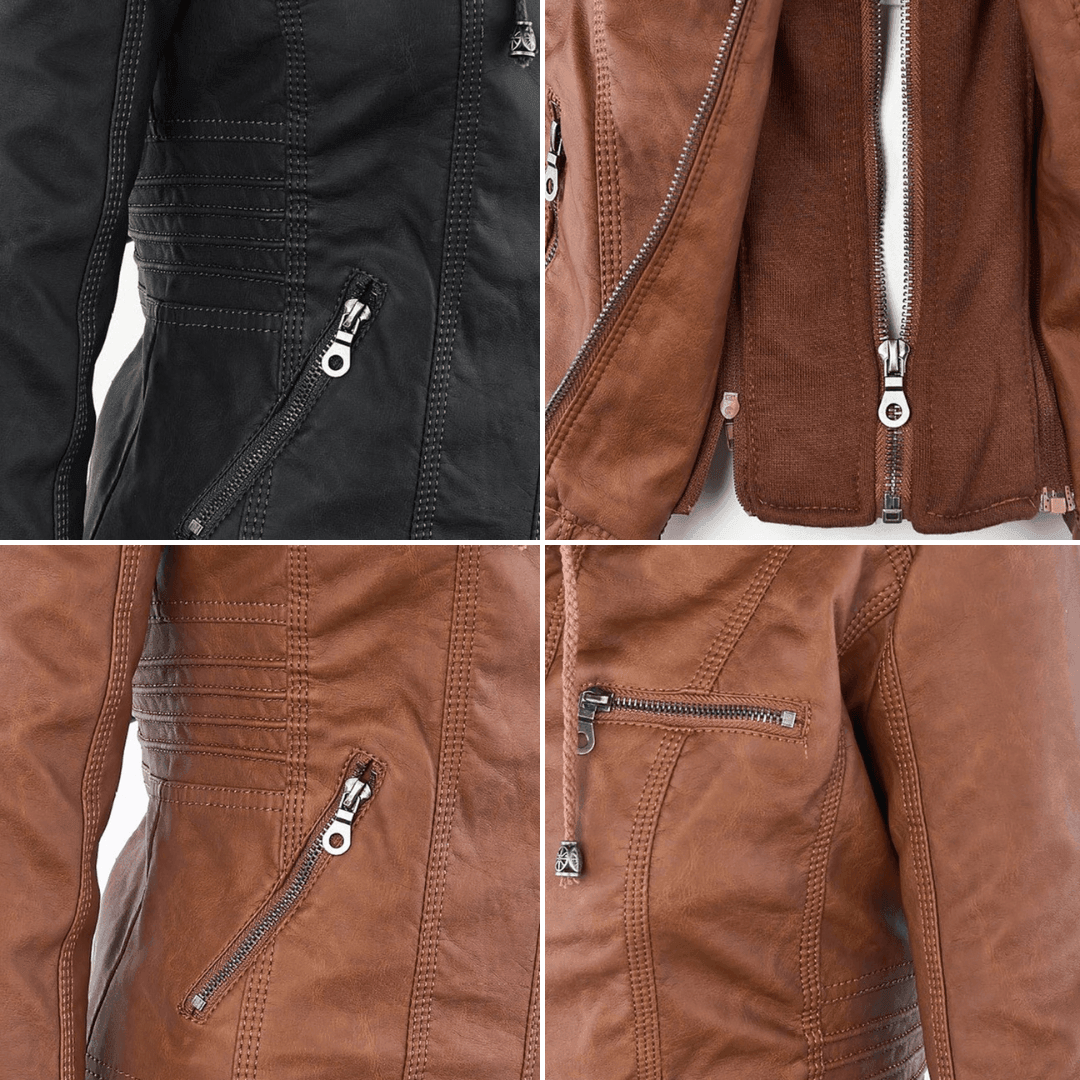 Women's Stylish Hooded Leather Jacket Double Lining Fashion - Rebooters