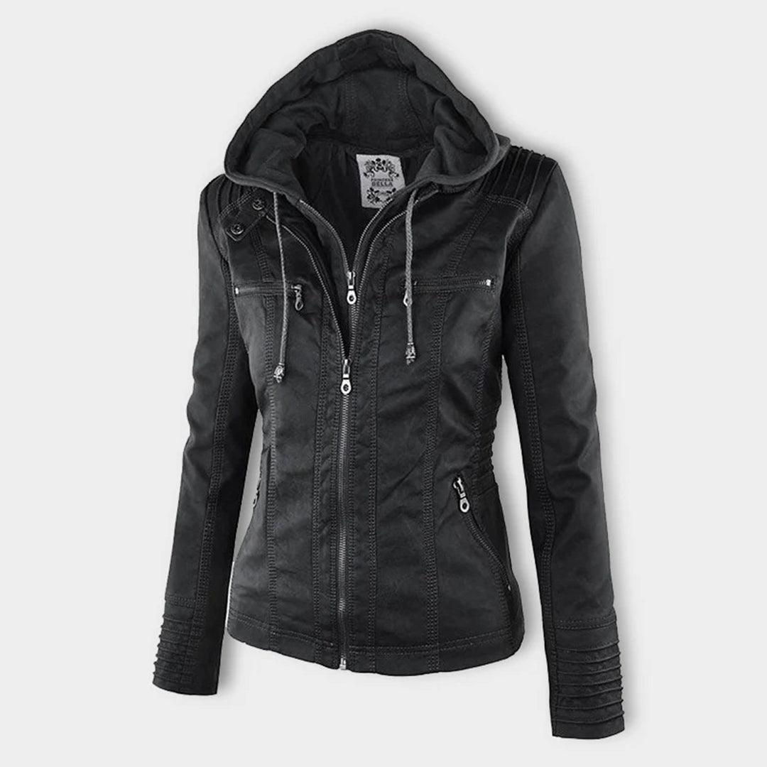 Women's Stylish Hooded Leather Jacket Double Lining Fashion - Rebooters