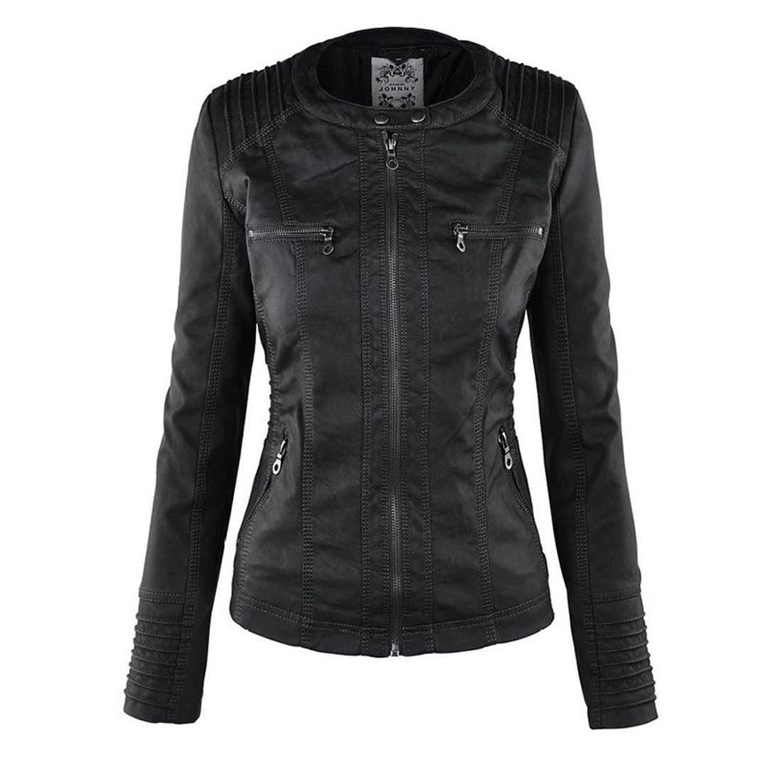 Women's Stylish Hooded Leather Jacket Double Lining Fashion - Rebooters