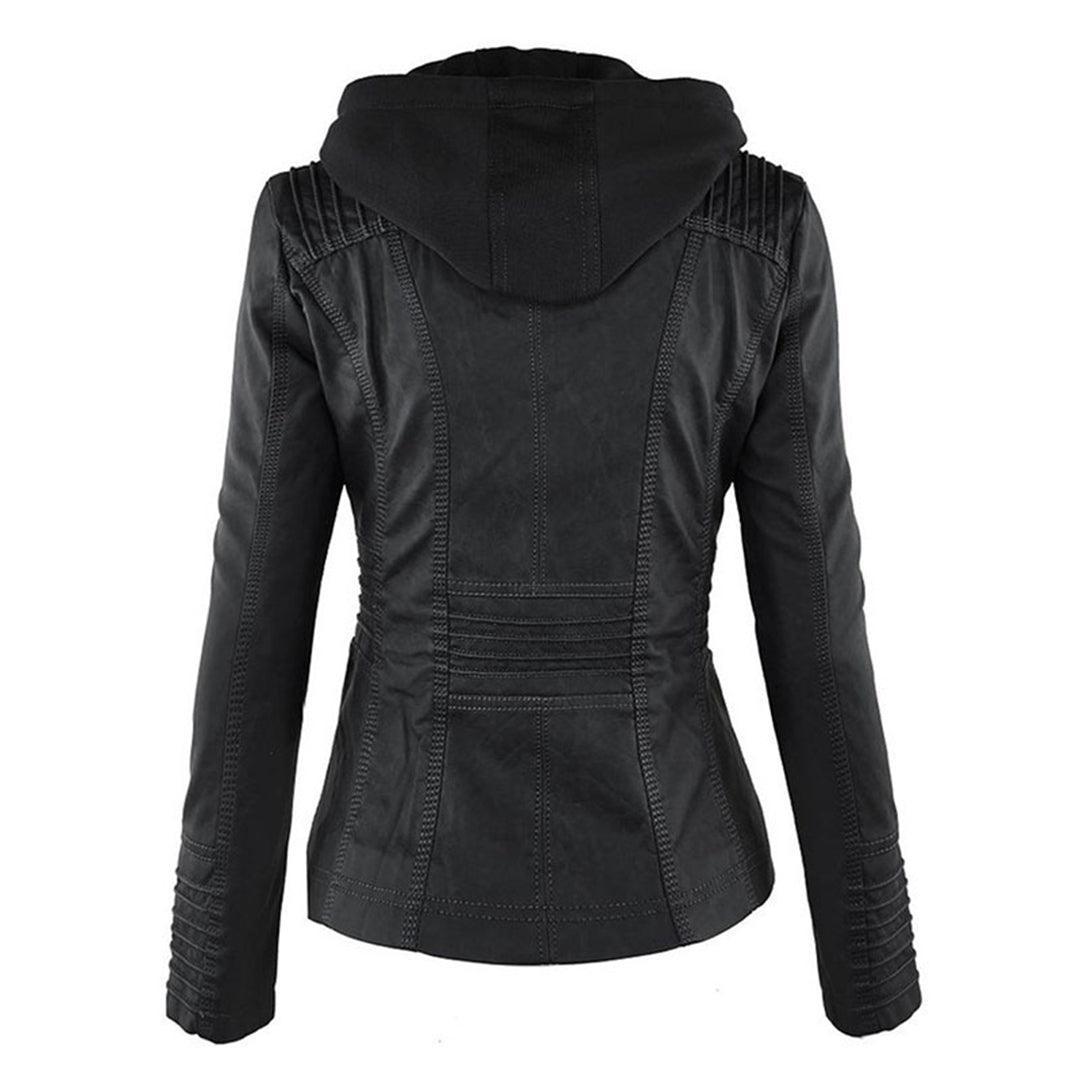 Women's Stylish Hooded Leather Jacket Double Lining Fashion - Rebooters