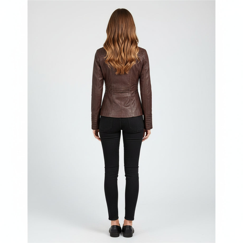 Women's Stylish Hooded Leather Jacket Double Lining Fashion - Rebooters