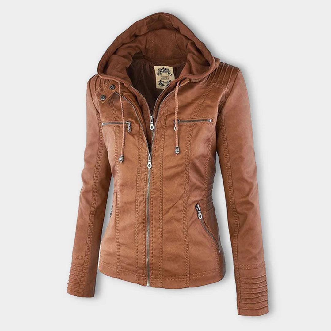 Women's Stylish Hooded Leather Jacket Double Lining Fashion - Rebooters